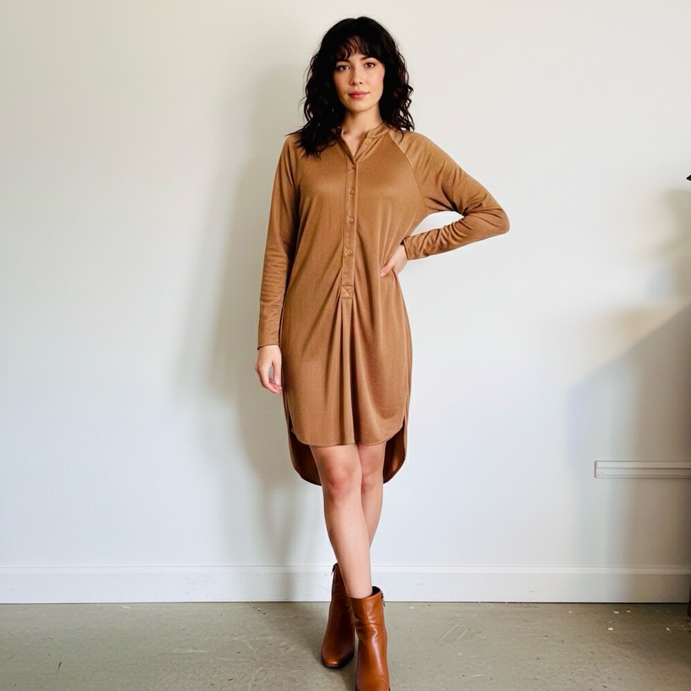Wilfred Henley Long Sleeve Stretch Satin Mini Shirt Dress Size XXSmall